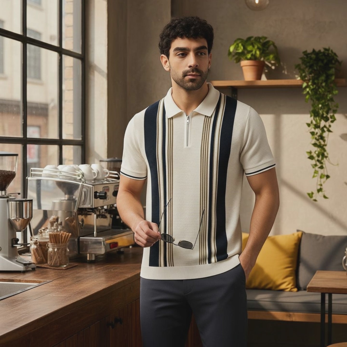 White with Blue & Green Stripe Polo Shirts