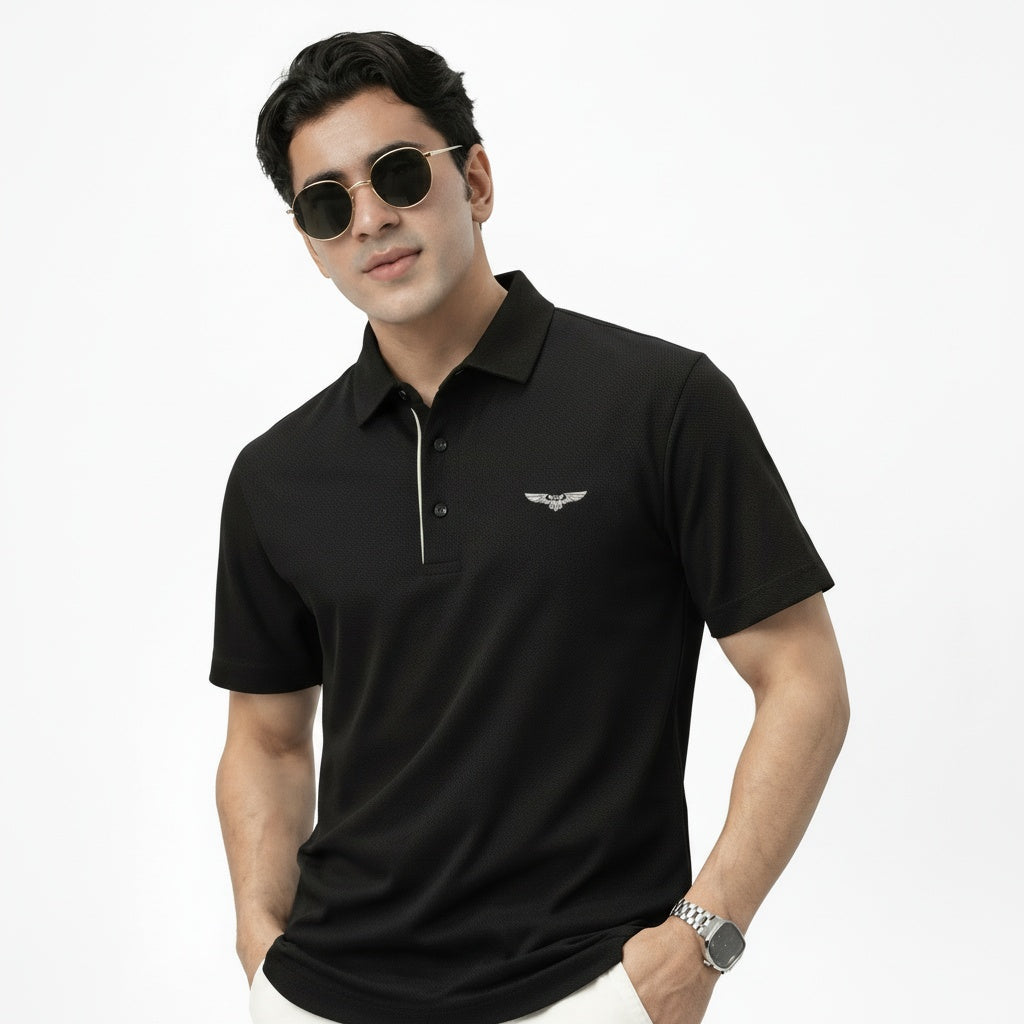 Men's Casual short sleeves Black seamless stitch Polo shirt